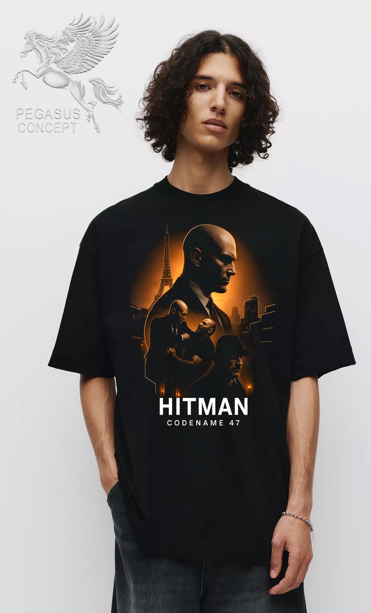 Μπλούζα μακό Premium ποιότητας σε χρώμα μαύρο με τύπωμα Hitman