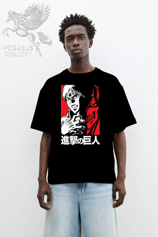 Μπλούζα μακό Premium ποιότητας σε χρώμα μαύρο με τύπωμα Attack on Titan