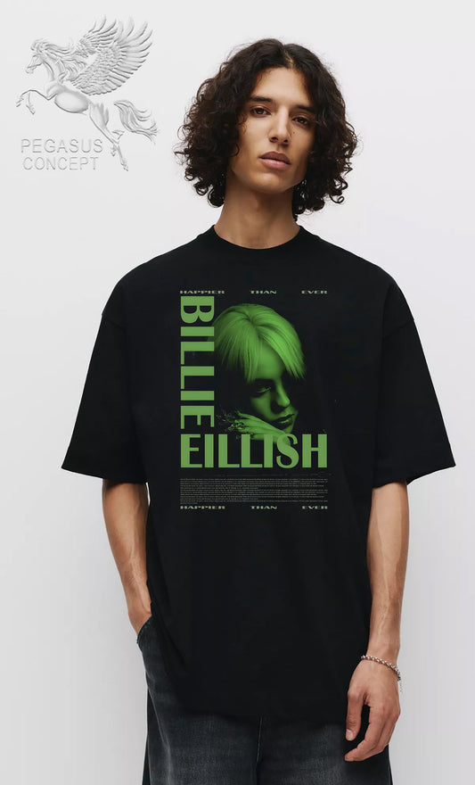 Μπλούζα μακό Premium ποιότητας σε χρώμα μαύρο με τύπωμα Billie Eilish