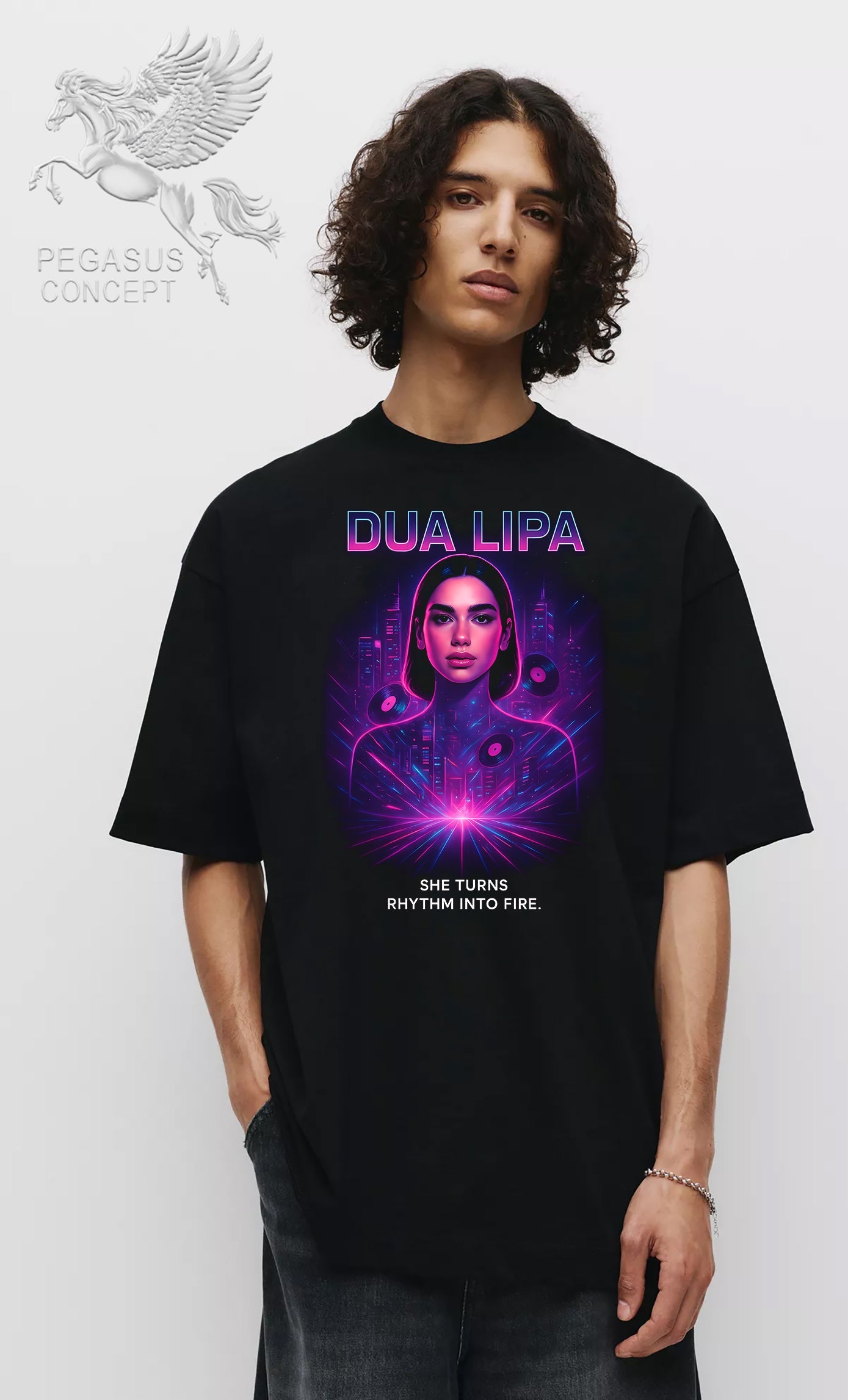 Μπλούζα μακό Premium ποιότητας σε χρώμα μαύρο με τύπωμα Dua Lipa