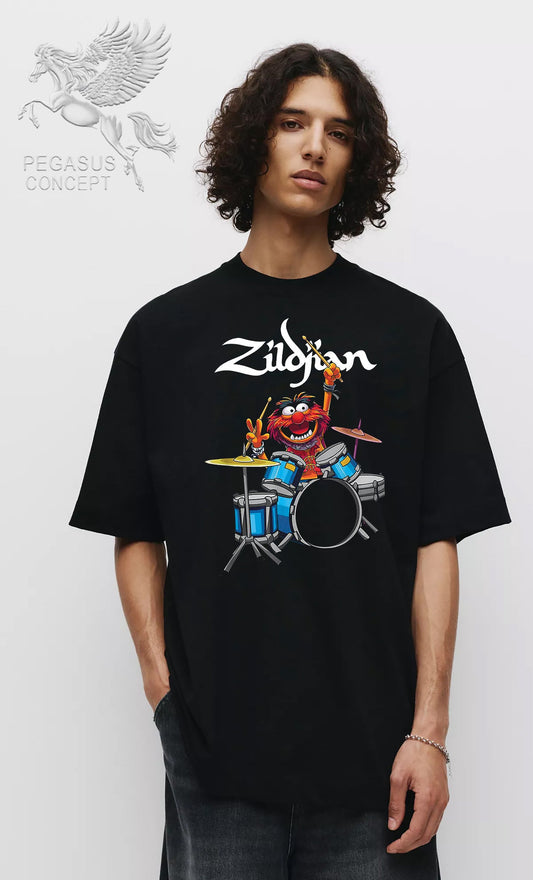 Μπλούζα μακό Premium ποιότητας σε χρώμα μαύρο με τύπωμα Sesame Street Drumer