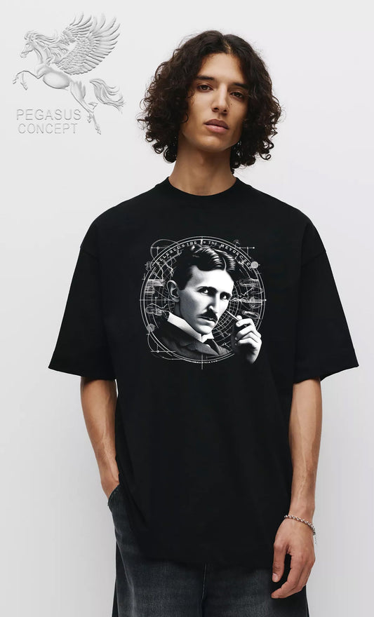 Μπλούζα μακό Premium ποιότητας σε χρώμα μαύρο με τύπωμα Tesla