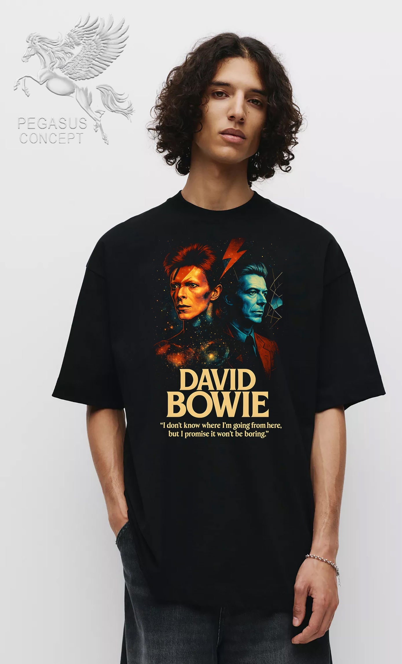Μπλούζα μακό Premium ποιότητας σε χρώμα μαύρο με τύπωμα David Bowie