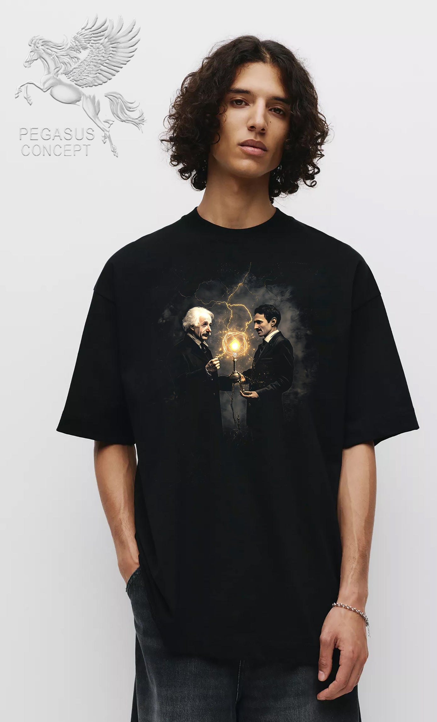 Μπλούζα μακό Premium ποιότητας σε χρώμα μαύρο με τύπωμα Tesla - Eistein