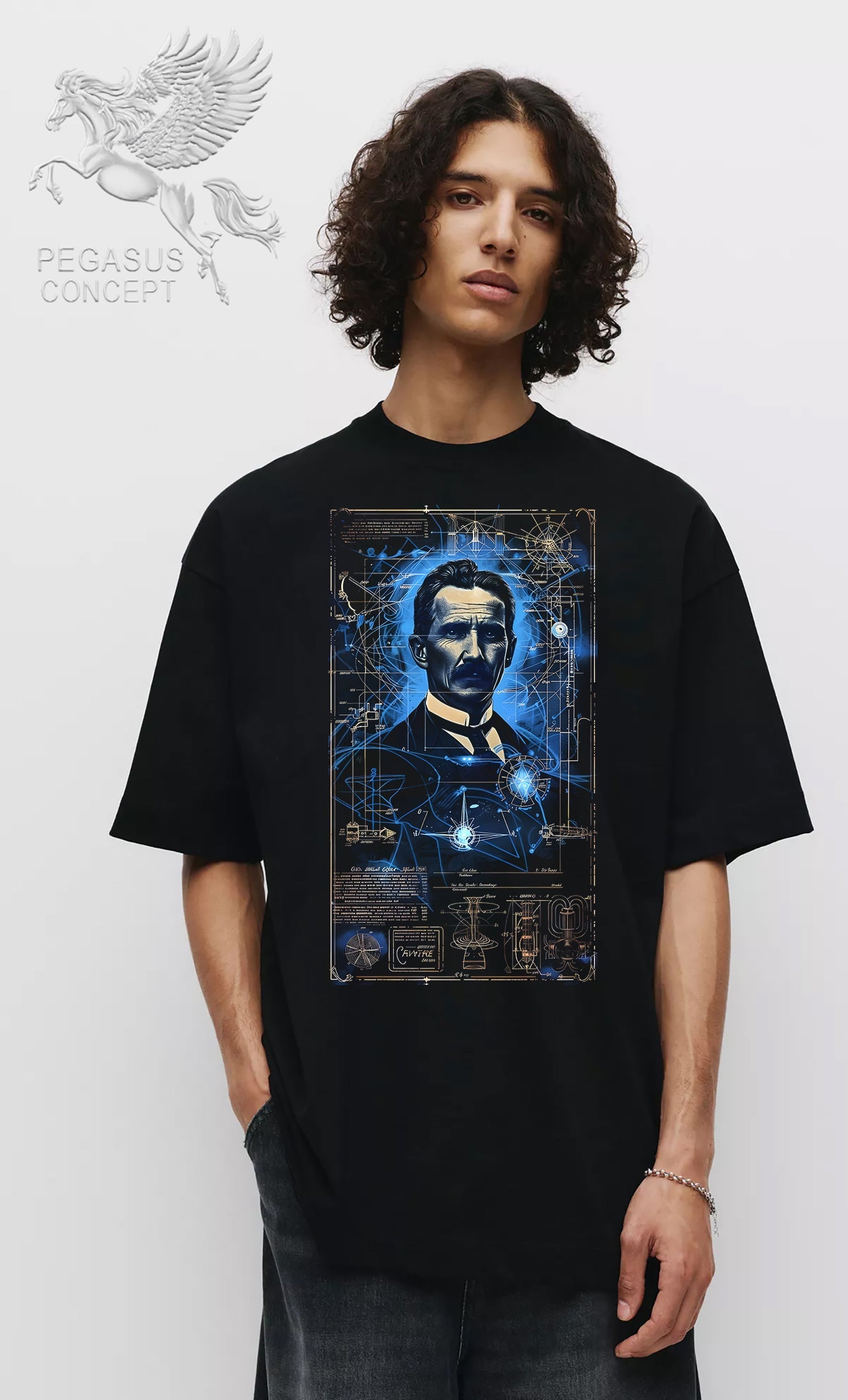 Μπλούζα μακό Premium ποιότητας σε χρώμα μαύρο με τύπωμα Tesla