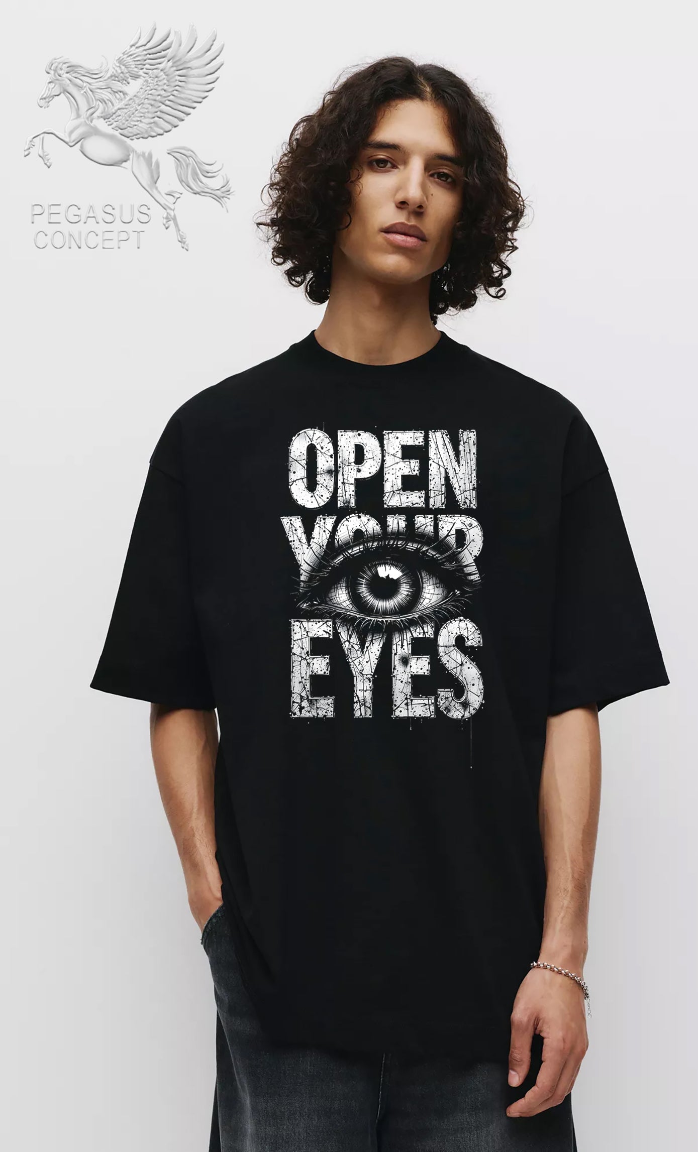 Μπλούζα μακό Premium ποιότητας σε χρώμα μαύρο με τύπωμα Open your Eyes