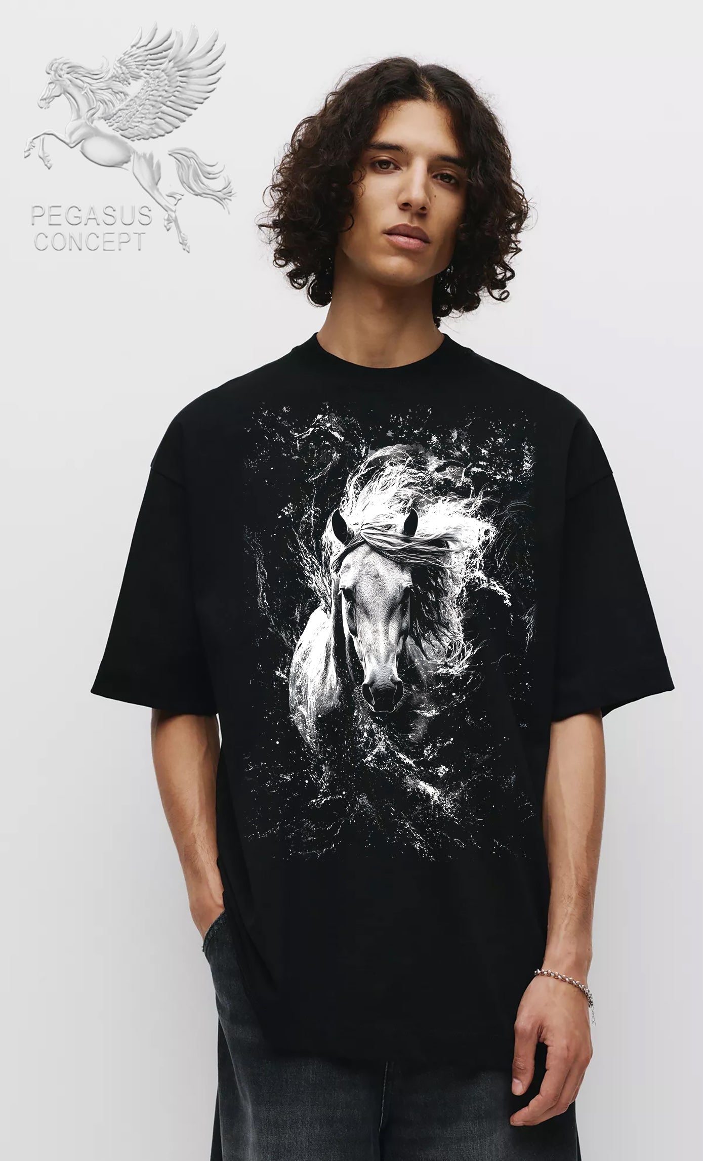 Μπλούζα μακό Premium ποιότητας σε χρώμα μαύρο με τύπωμα Horse