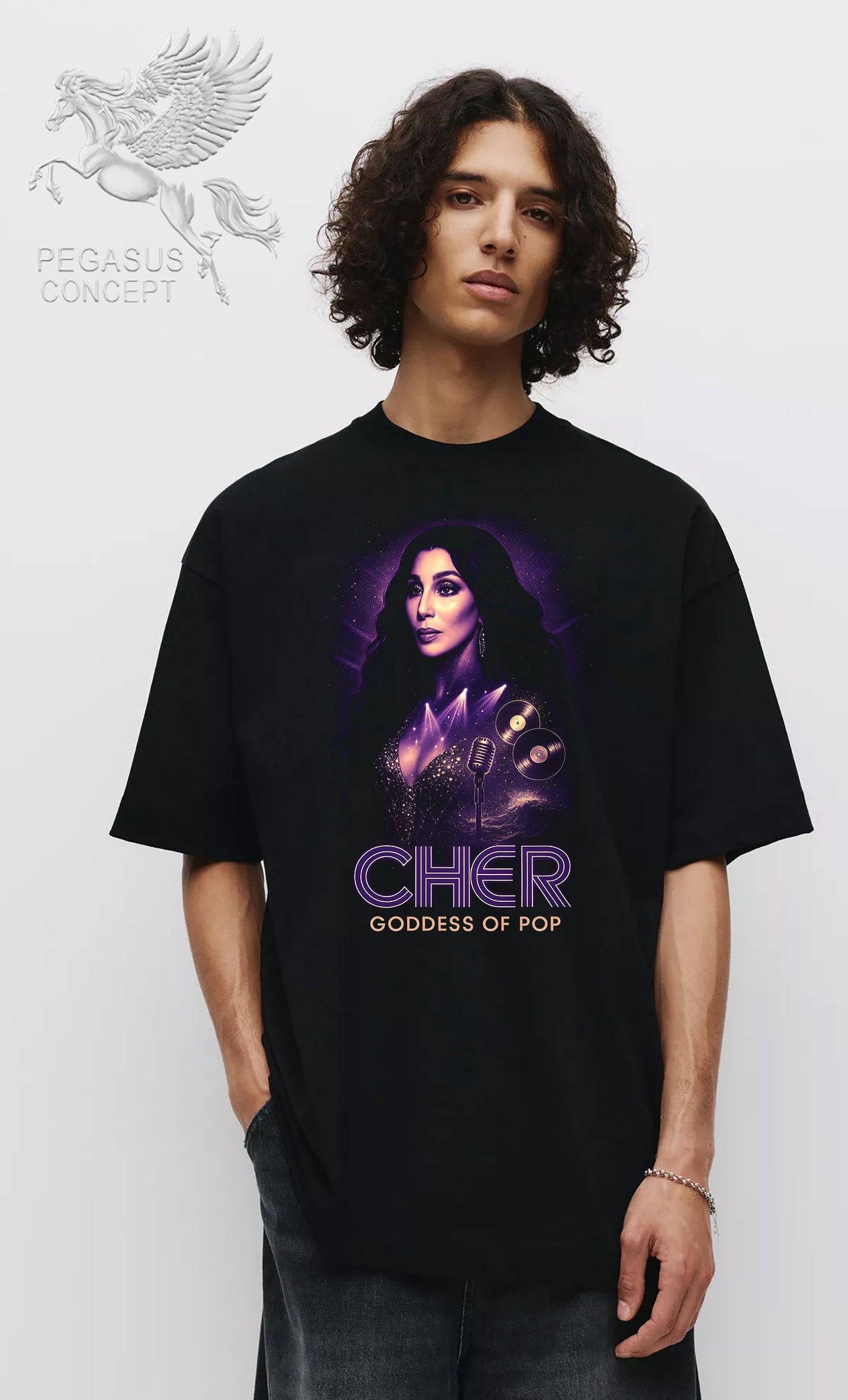 Μπλούζα μακό Premium ποιότητας σε χρώμα μαύρο με τύπωμα Cher