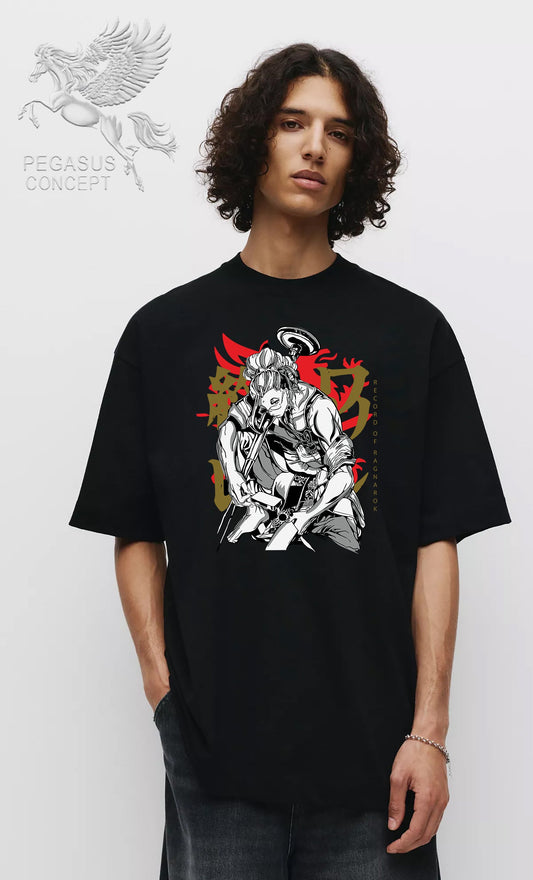 Μπλούζα μακό Premium ποιότητας σε χρώμα μαύρο με τύπωμα Record of Ragnarok