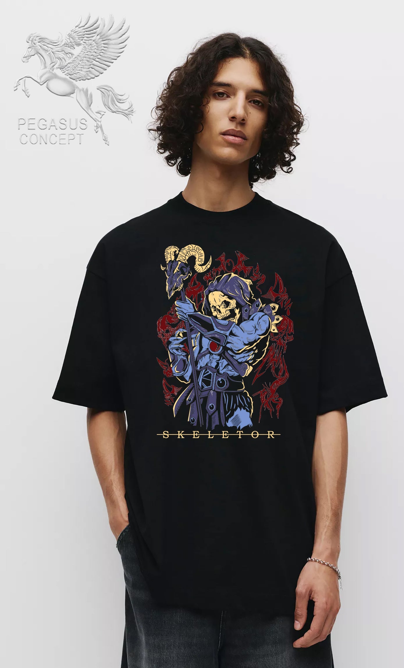 Μπλούζα μακό Premium ποιότητας σε χρώμα μαύρο με τύπωμα Skeletor