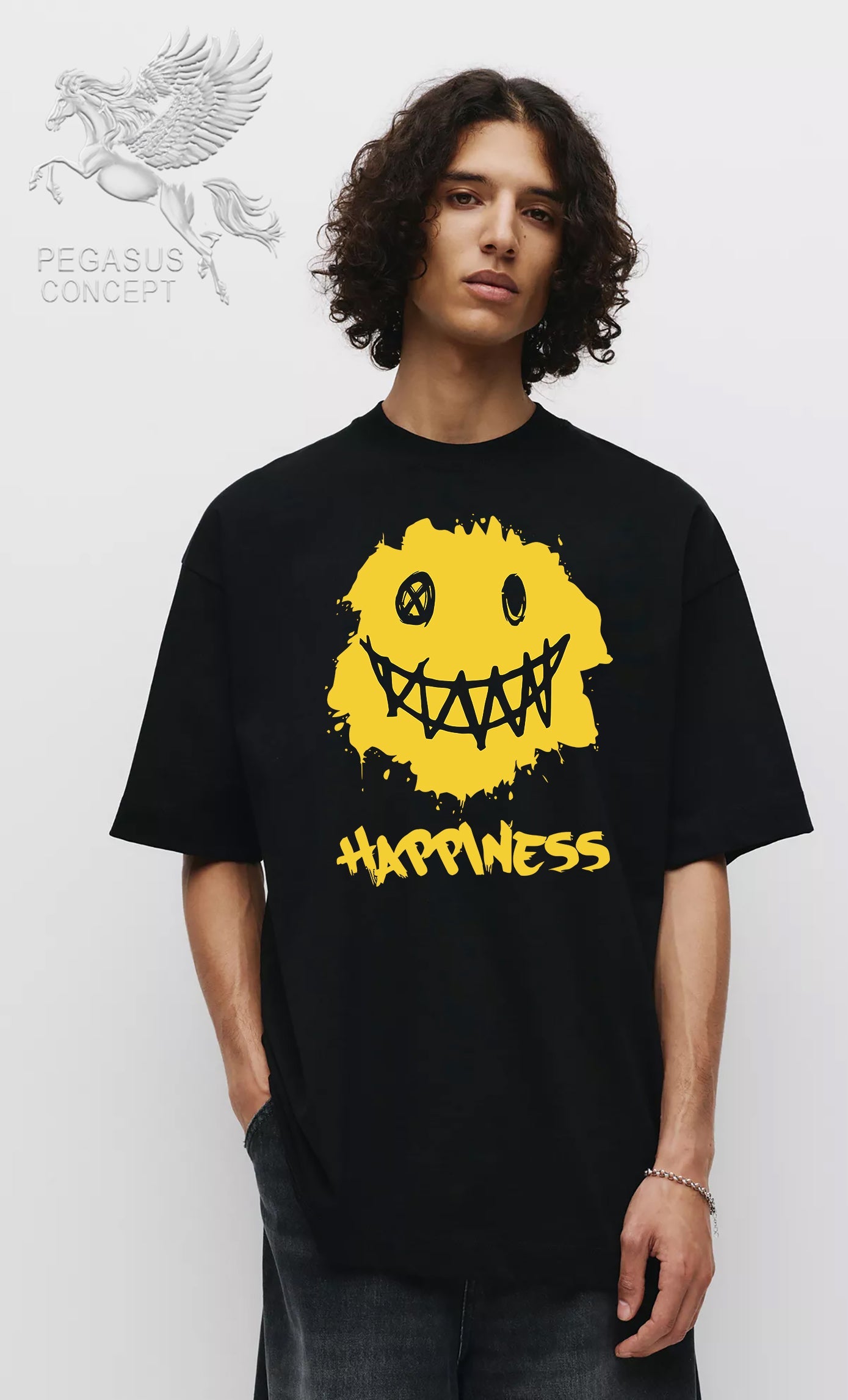Μπλούζα μακό Premium ποιότητας σε χρώμα μαύρο με τύπωμα Happiness Face