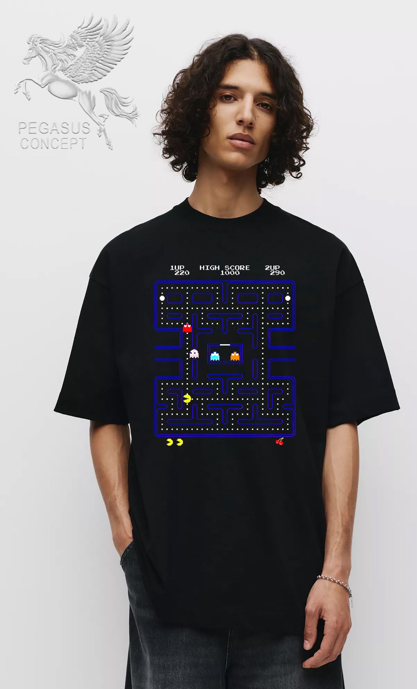 Μπλούζα μακό Premium ποιότητας σε χρώμα μαύρο με τύπωμα Pacman