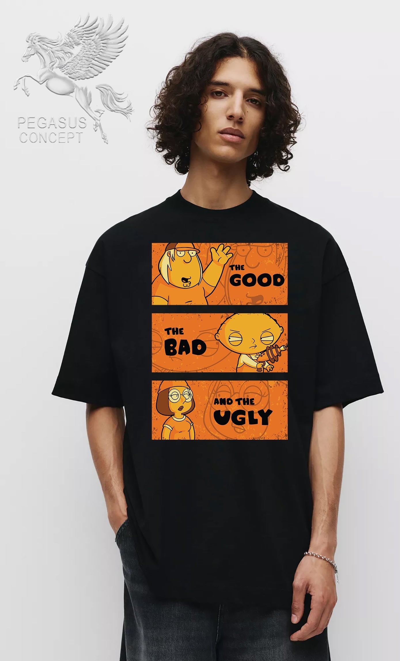 Μπλούζα μακό Premium ποιότητας σε χρώμα μαύρο με τύπωμα Family Guy The Good - The bad & The Ugly