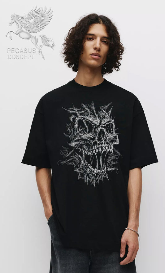 Μπλούζα μακό Premium ποιότητας σε χρώμα μαύρο με τύπωμα Skull