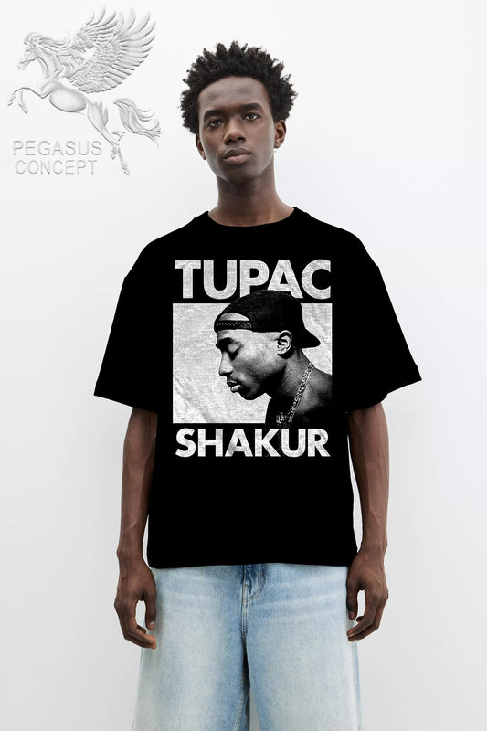Μπλούζα μακό Premium ποιότητας σε χρώμα μαύρο με τύπωμα Tupac