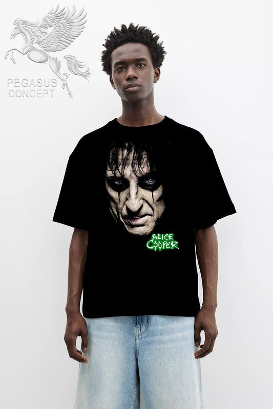 Μπλούζα μακό Premium ποιότητας σε χρώμα μαύρο με τύπωμα Alice Cooper