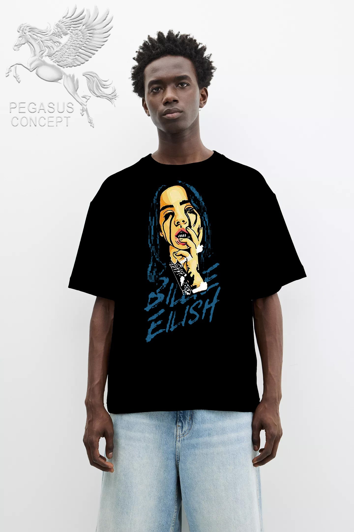 Μπλούζα μακό Premium ποιότητας σε χρώμα μαύρο με τύπωμα Billie Eilish