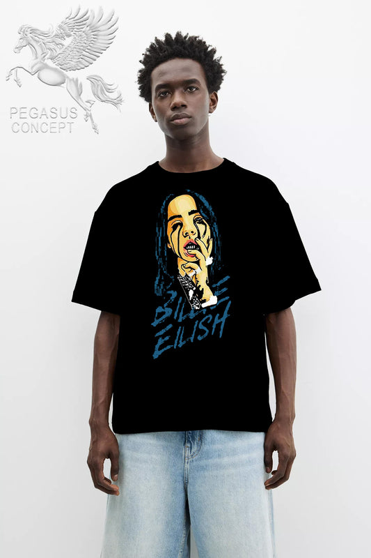 Μπλούζα μακό Premium ποιότητας σε χρώμα μαύρο με τύπωμα Billie Eilish