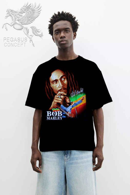 Μπλούζα μακό Premium ποιότητας σε χρώμα μαύρο με τύπωμα Bob Marley