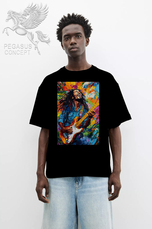 Μπλούζα μακό Premium ποιότητας σε χρώμα μαύρο με τύπωμα Bob Marley