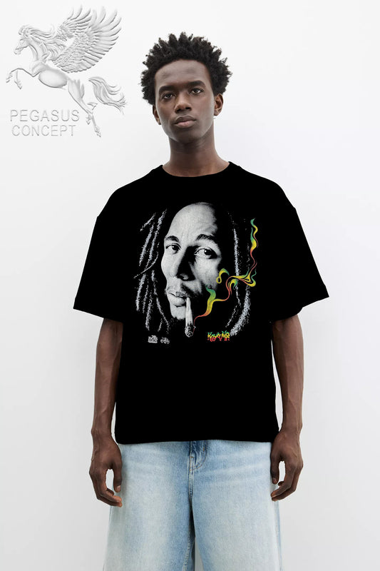 Μπλούζα μακό Premium ποιότητας σε χρώμα μαύρο με τύπωμα Bob Marley