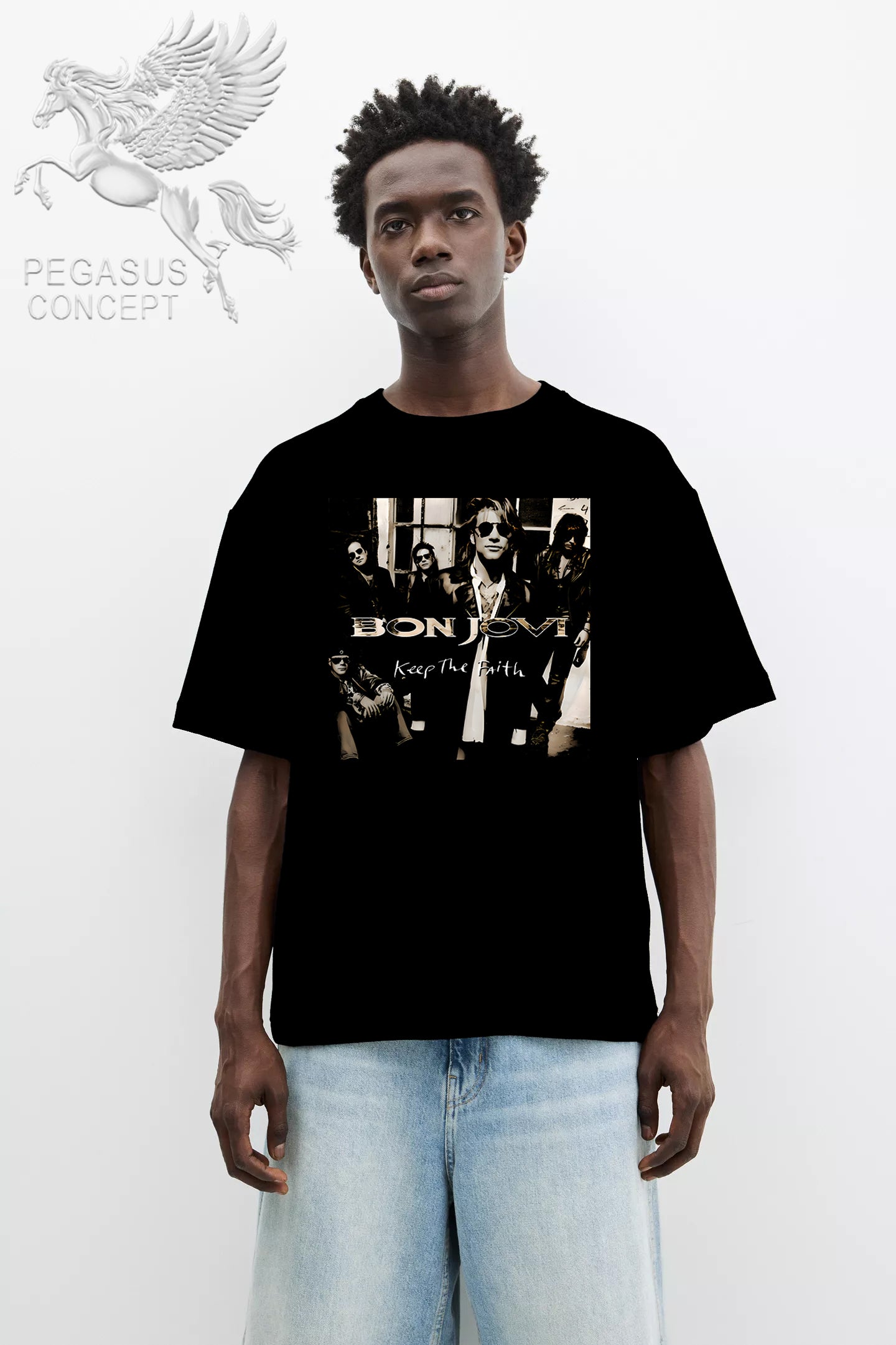 Μπλούζα μακό Premium ποιότητας σε χρώμα μαύρο με τύπωμα Bon Jovi