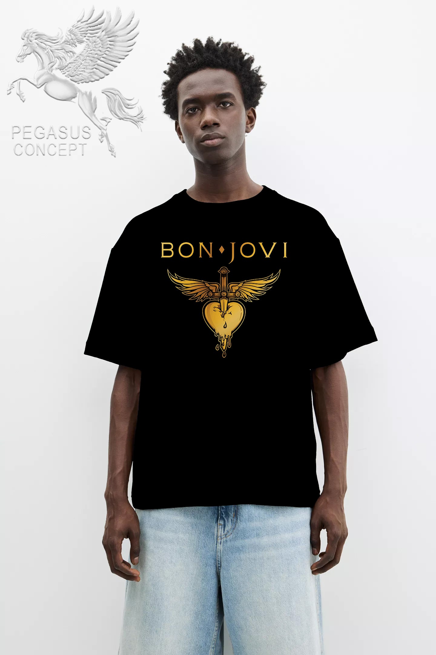 Μπλούζα μακό Premium ποιότητας σε χρώμα μαύρο με τύπωμα Bon Jovi