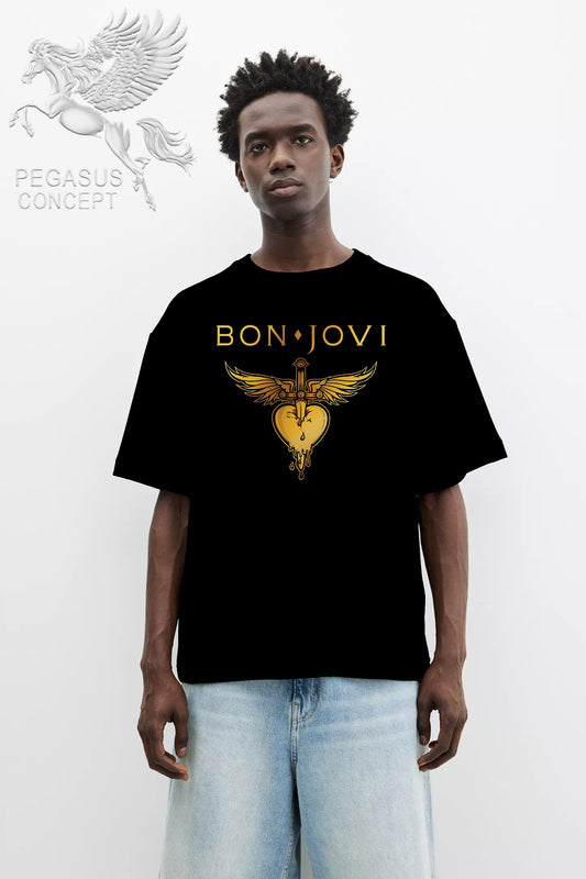 Μπλούζα μακό Premium ποιότητας σε χρώμα μαύρο με τύπωμα Bon Jovi