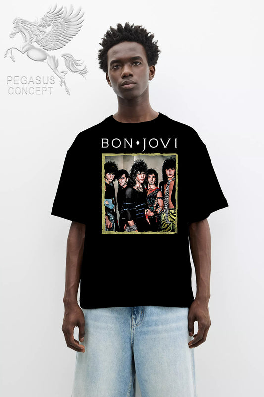 Μπλούζα μακό Premium ποιότητας σε χρώμα μαύρο με τύπωμα Bon Jovi