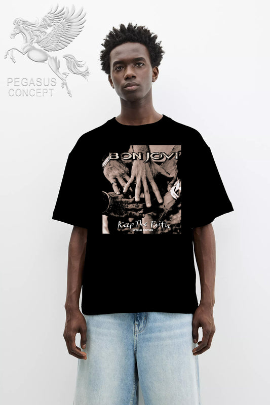 Μπλούζα μακό Premium ποιότητας σε χρώμα μαύρο με τύπωμα Bon Jovi