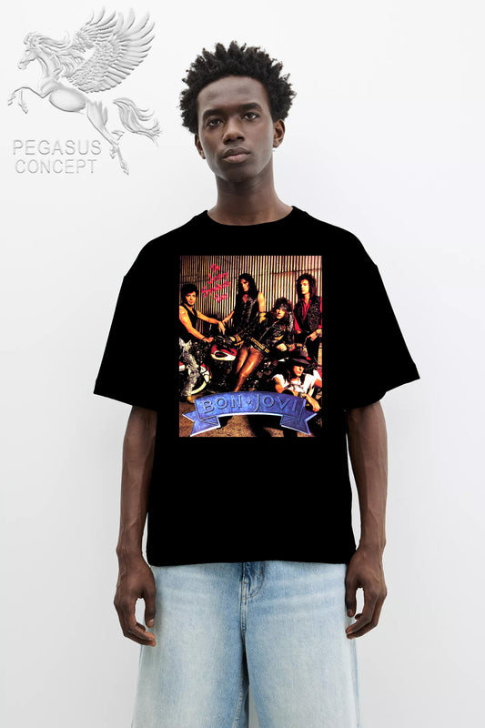 Μπλούζα μακό Premium ποιότητας σε χρώμα μαύρο με τύπωμα Bon Jovi