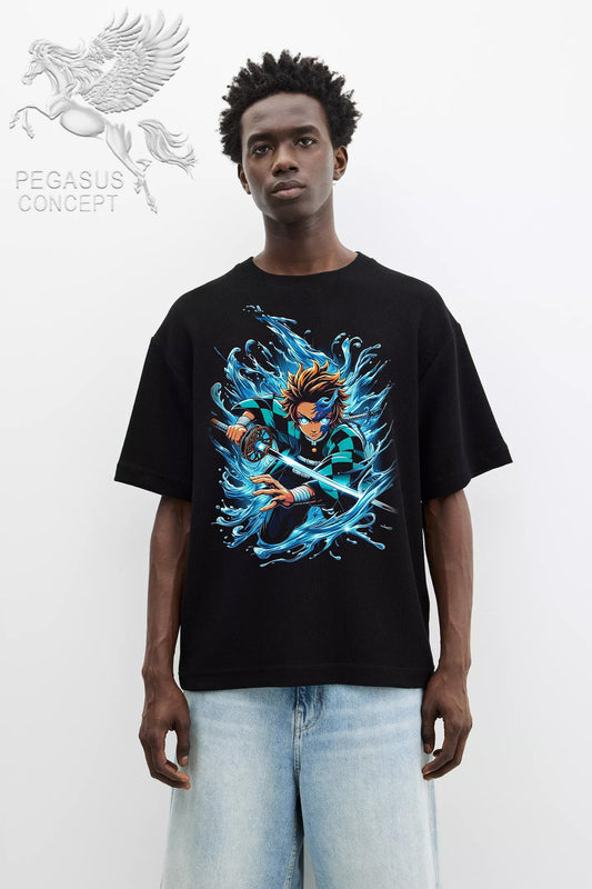 Μπλούζα μακό Premium ποιότητας σε χρώμα μαύρο με τύπωμα Demon Slayer