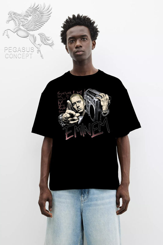 Μπλούζα μακό Premium ποιότητας σε χρώμα μαύρο με τύπωμα Eminem