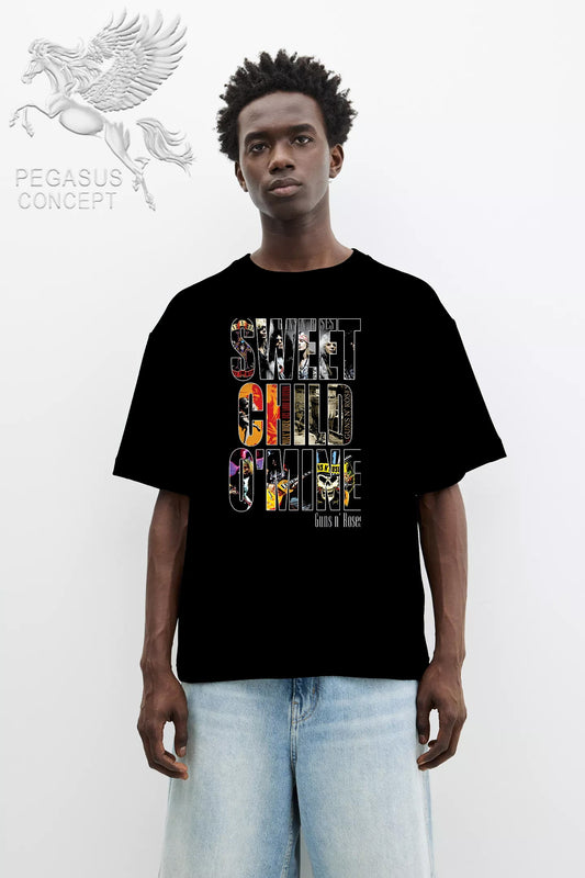Μπλούζα μακό Premium ποιότητας σε χρώμα μαύρο με τύπωμα Guns N'Roses Sweet Child of Mine