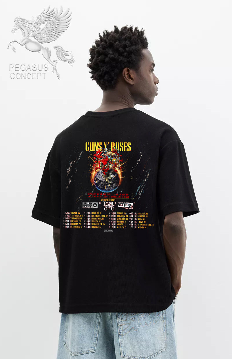 Μπλούζα μακό Premium ποιότητας σε χρώμα μαύρο με τύπωμα Guns N'Roses World Tour