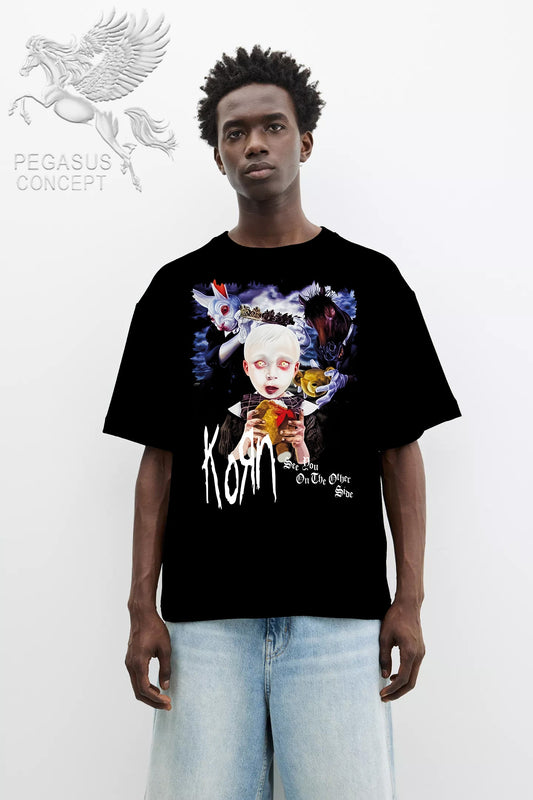 Μπλούζα μακό Premium ποιότητας σε χρώμα μαύρο με τύπωμα Korn