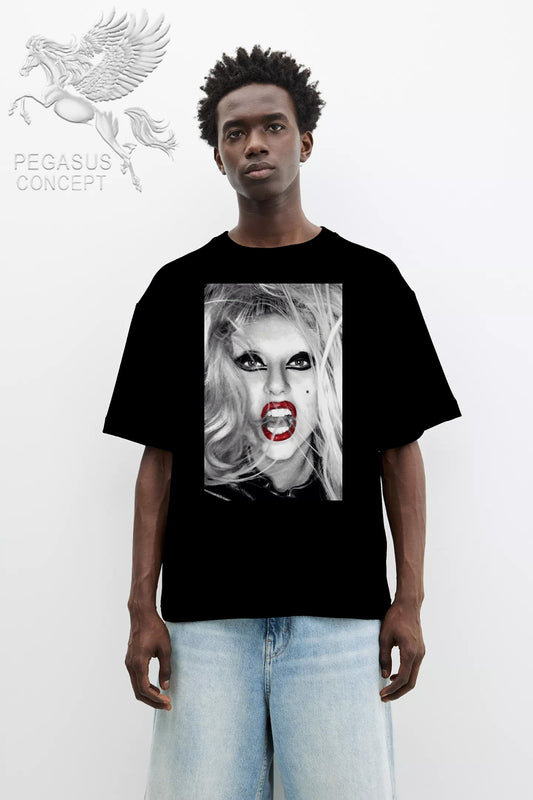 Μπλούζα μακό Premium ποιότητας σε χρώμα μαύρο με τύπωμα Lady Gaga