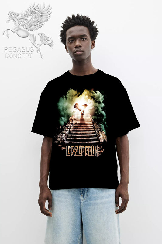 Μπλούζα μακό Premium ποιότητας σε χρώμα μαύρο με τύπωμα Led Zeppelin- Staiway to Heaven