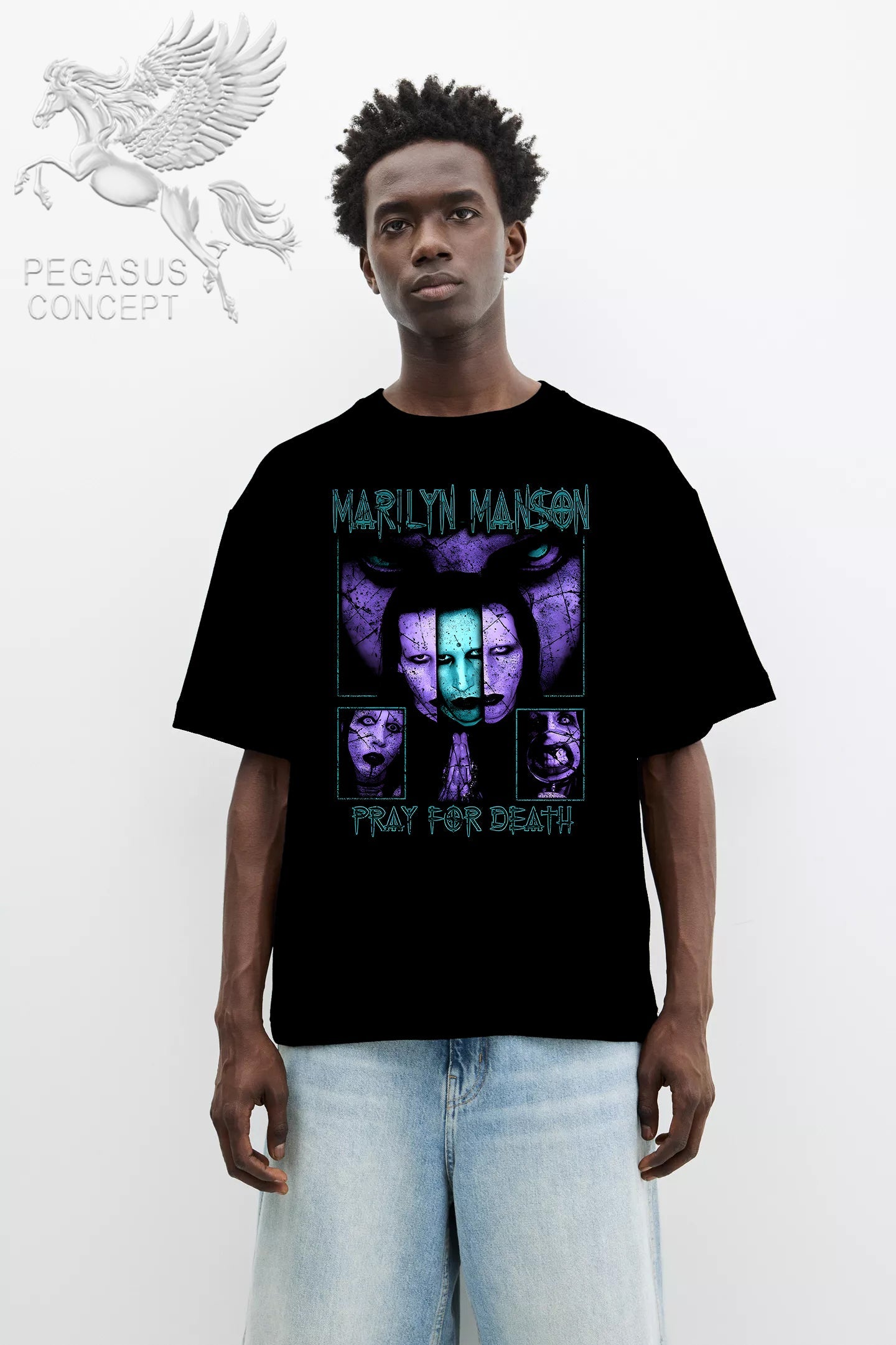 Μπλούζα μακό Premium ποιότητας σε χρώμα μαύρο με τύπωμα Marilyn Manson