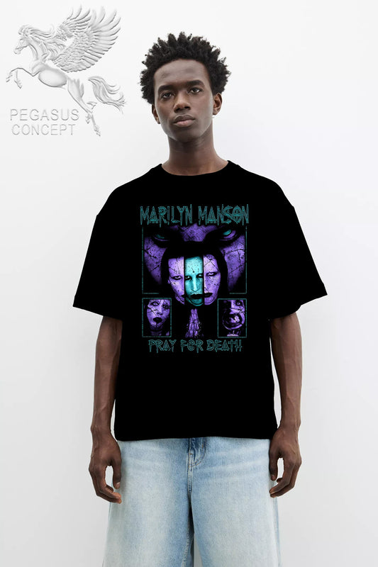Μπλούζα μακό Premium ποιότητας σε χρώμα μαύρο με τύπωμα Marilyn Manson