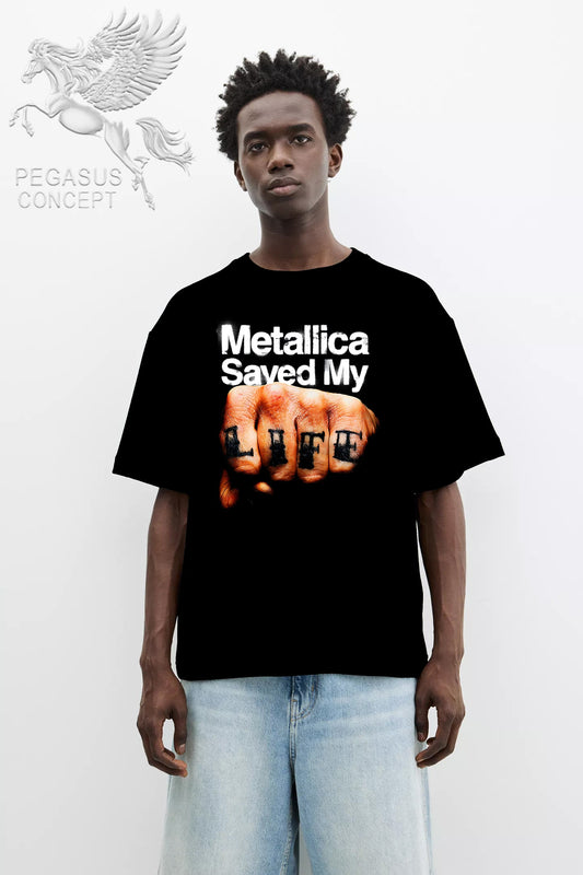 Μπλούζα μακό Premium ποιότητας σε χρώμα μαύρο με τύπωμα Metallica save my life