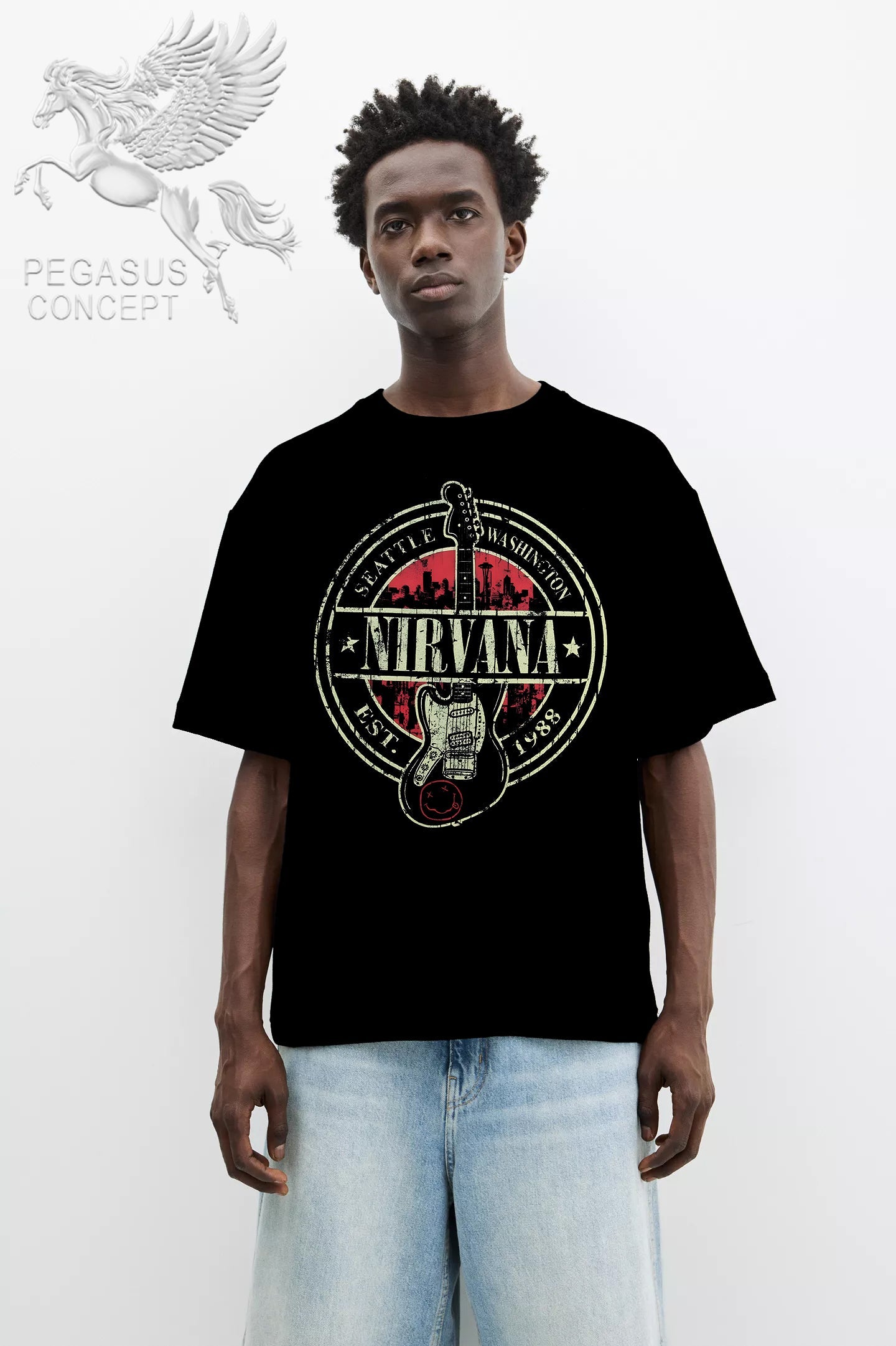 Μπλούζα μακό Premium ποιότητας σε χρώμα μαύρο με τύπωμα Nirvana