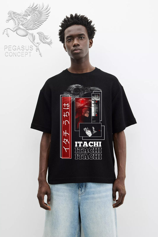 Μπλούζα μακό Premium ποιότητας σε χρώμα μαύρο με τύπωμα Itachi