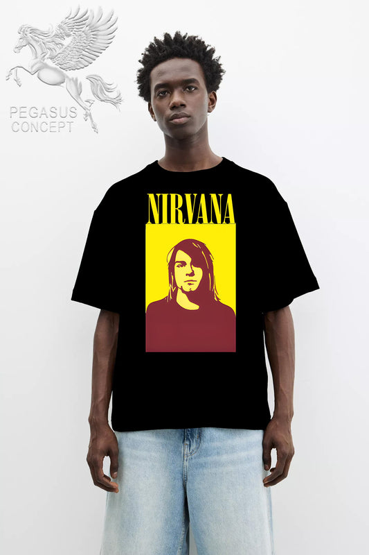 Μπλούζα μακό Premium ποιότητας σε χρώμα μαύρο με τύπωμα Nirvana Cobain