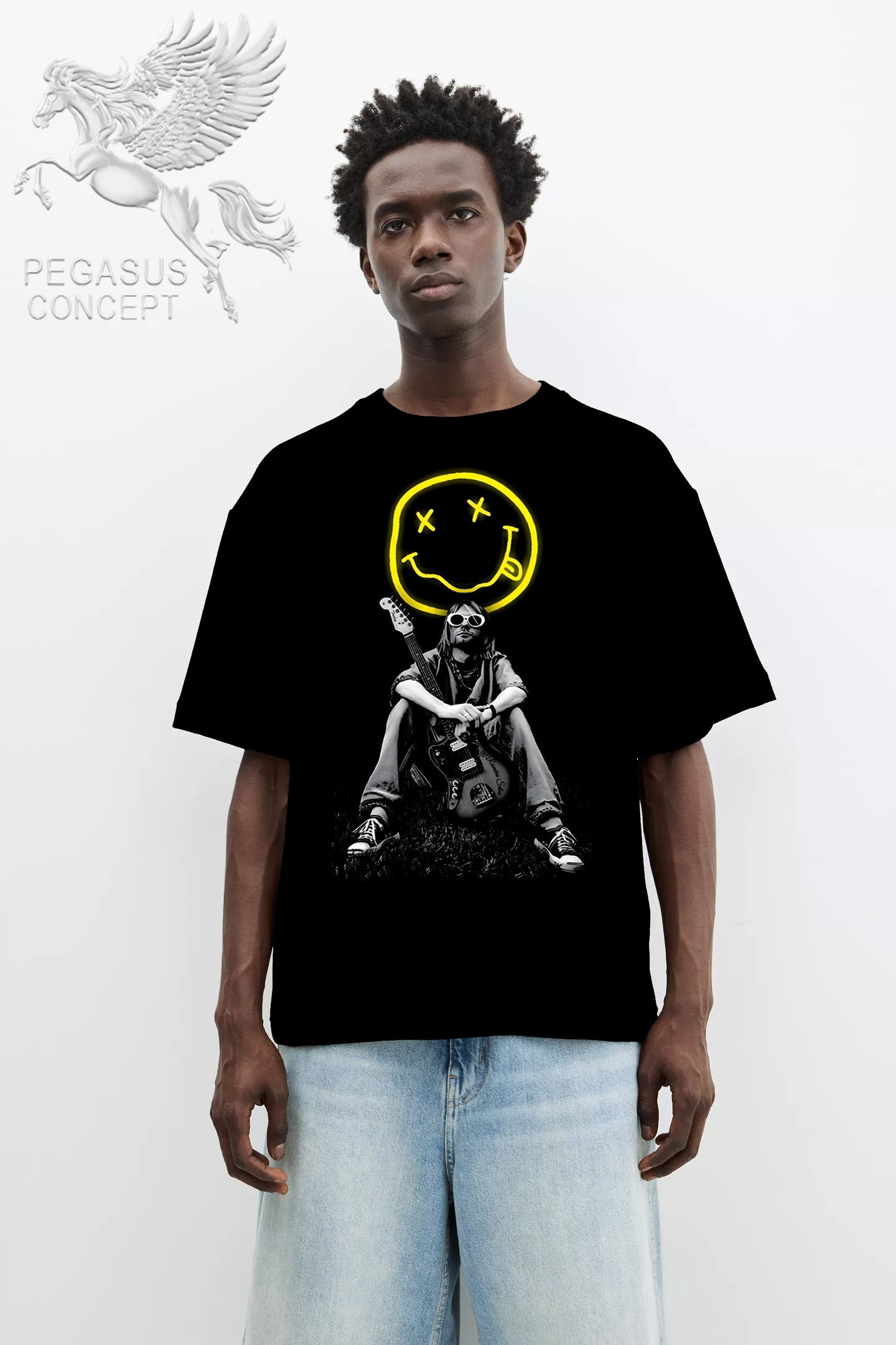 Μπλούζα μακό Premium ποιότητας σε χρώμα μαύρο με τύπωμα Nirvana Cobain