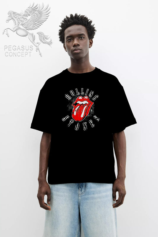 Μπλούζα μακό Premium ποιότητας σε χρώμα μαύρο με τύπωμα Rolling Stones