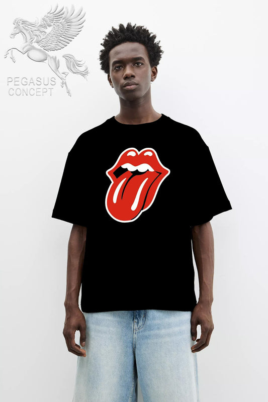 Μπλούζα μακό Premium ποιότητας σε χρώμα μαύρο με τύπωμα Rolling Stones