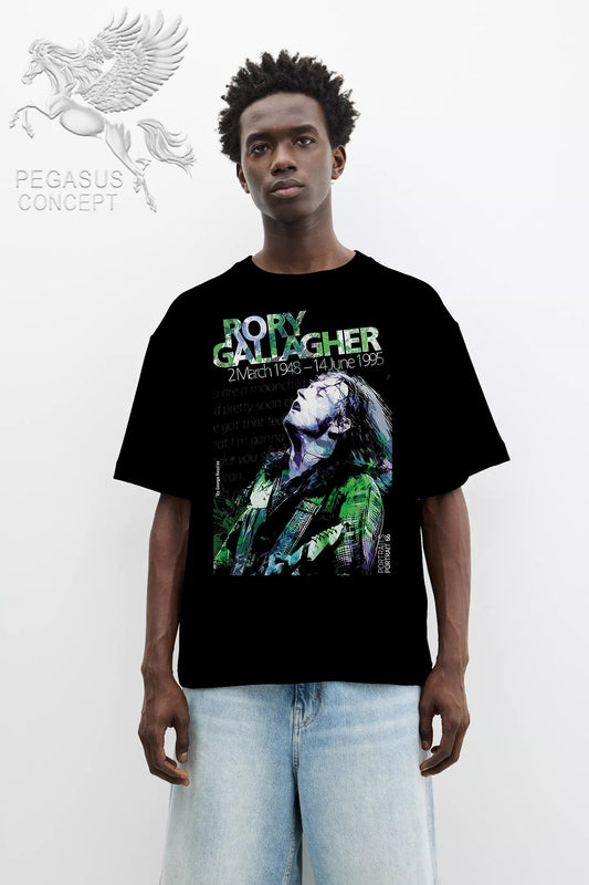 Μπλούζα μακό Premium ποιότητας σε χρώμα μαύρο με τύπωμα Rorry Gallagher