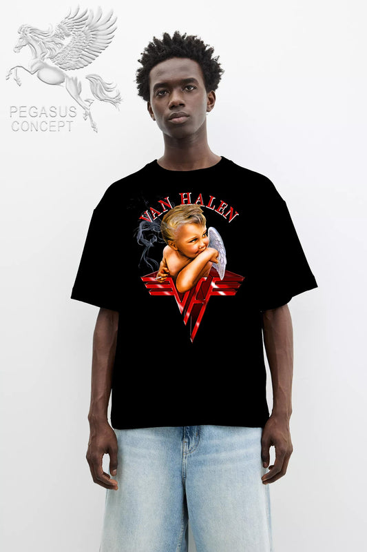 Μπλούζα μακό Premium ποιότητας σε χρώμα μαύρο με τύπωμα Van Halen