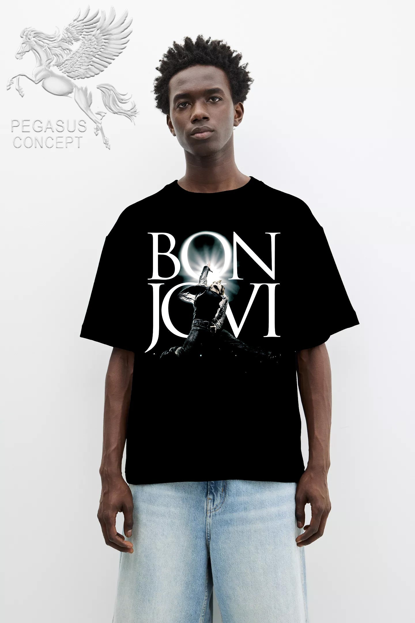 Μπλούζα μακό Premium ποιότητας σε χρώμα μαύρο με τύπωμα Bon Jovi